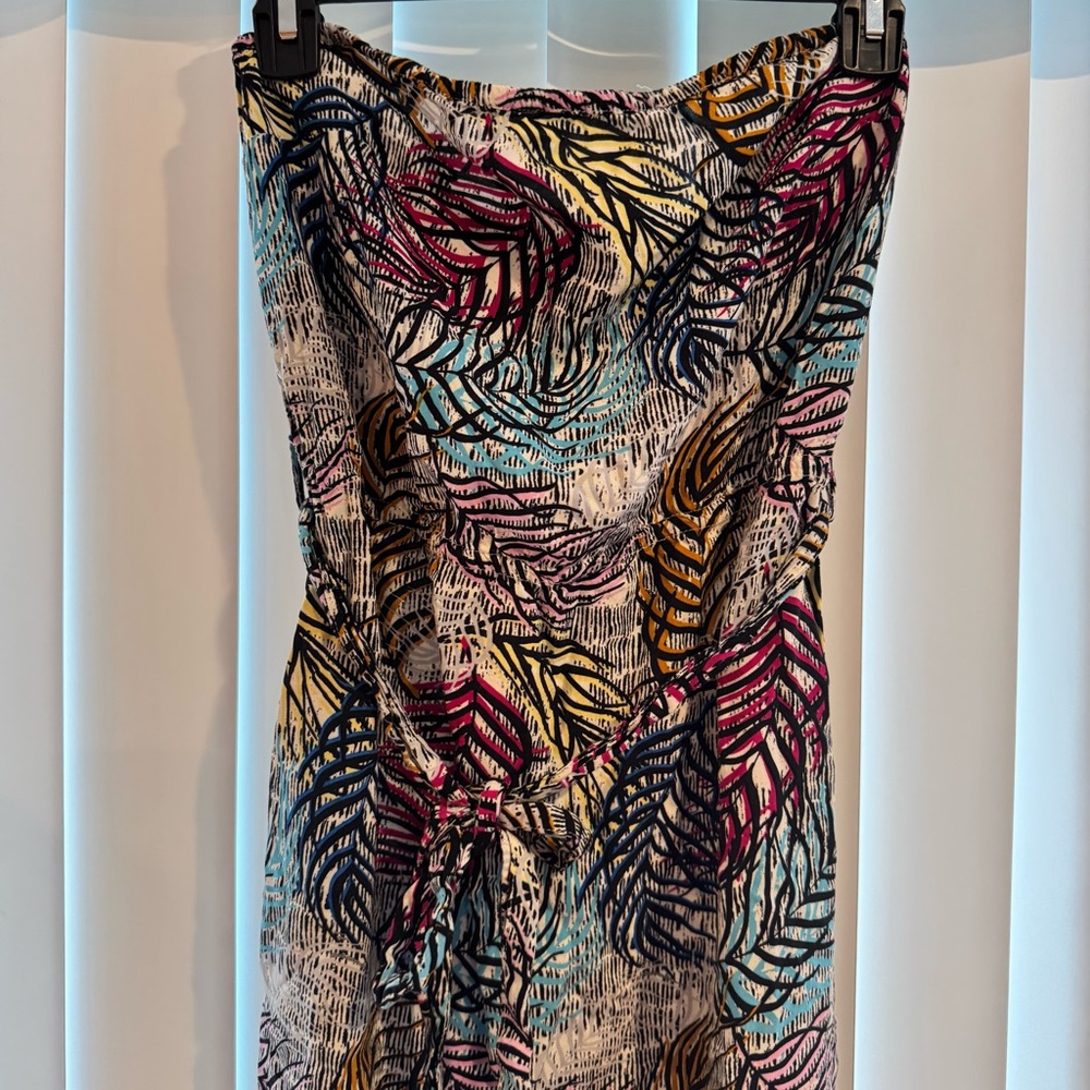 H&M Multicolor Strapless Dress with Leaf Design